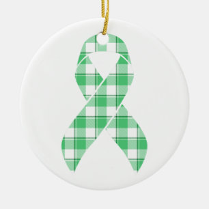 Liver Cancer Awareness Plaid Green Ribbon Survivor Ceramic Ornament