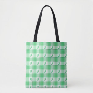 Liver Cancer Awareness Plaid Green Ribbon Tote Bag
