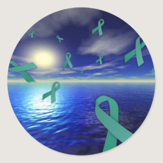 Liver Cancer Awareness Ribbons Over The Ocean Classic Round Sticker