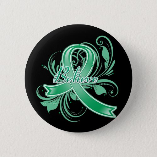 Liver Cancer Believe Flourish Ribbon Button