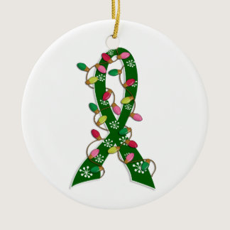 Liver Cancer Christmas Lights Ribbon Ceramic Ornament