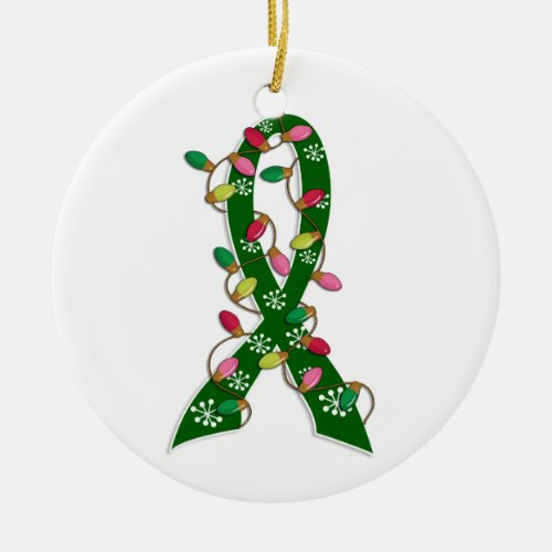 Liver Cancer Christmas Lights Ribbon Ceramic Ornament