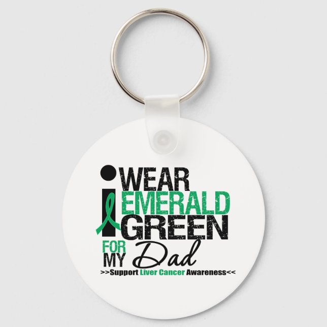 Liver Cancer Emerald Green Ribbon For My Dad Keychain (Front)
