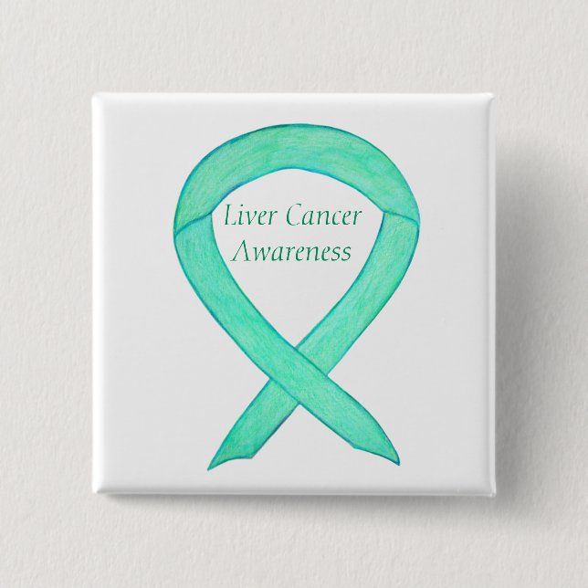 Liver Cancer Jade Awareness Ribbon Art Pin (Front)