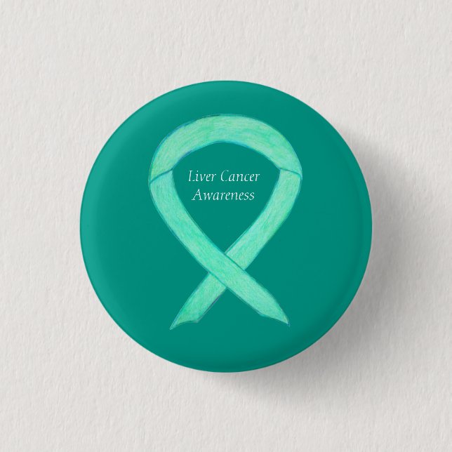 Liver Cancer Jade Awareness Ribbon Custom Art Pin (Front)
