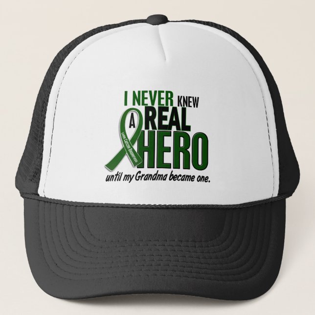 Liver Cancer NEVER KNEW A HERO 2 Grandma Trucker Hat (Front)