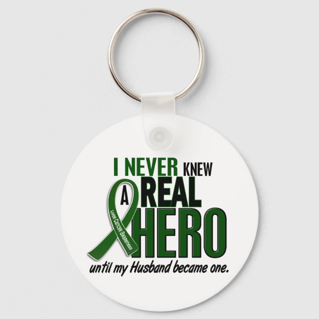 Liver Cancer NEVER KNEW A HERO 2 Husband Keychain (Front)