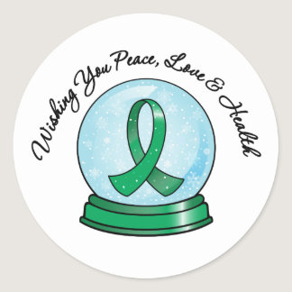 Liver Cancer Ribbon Merry Christmas Snowglobe Classic Round Sticker