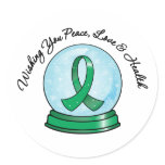 Liver Cancer Ribbon Merry Christmas Snowglobe Classic Round Sticker