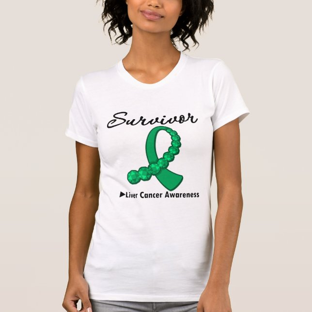 Liver Cancer Survivor Gemstone Ribbon T-Shirt (Front)