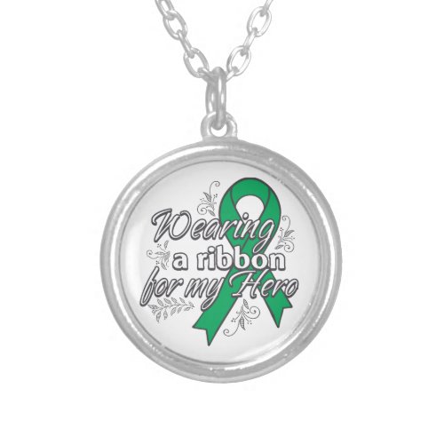 Liver Cancer Wearing a Ribbon for My Hero Silver Plated Necklace