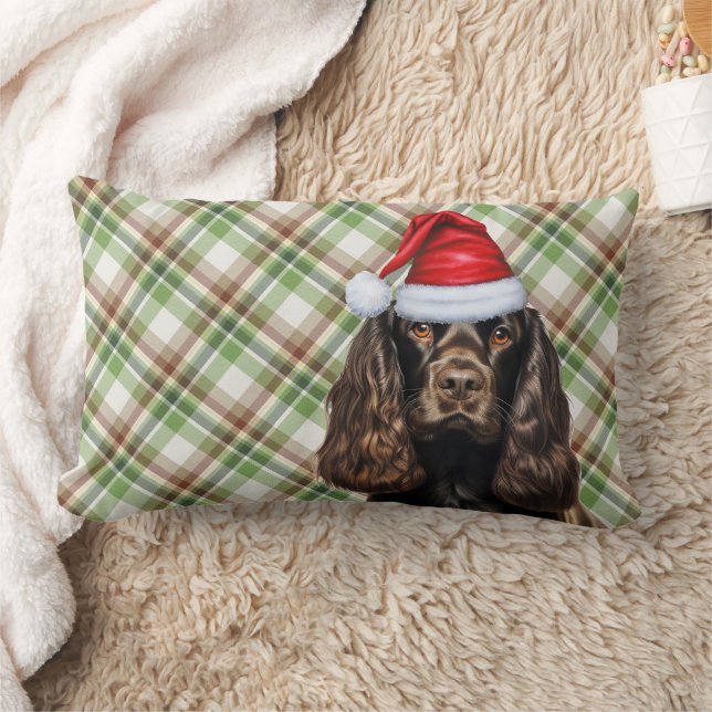 Liver Christmas Cocker Spaniel Dog Holiday Plaid Lumbar Pillow (Blanket)