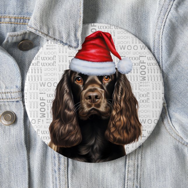 Liver Cocker Spaniel Santa Dog Woof Background Button (In Situ)