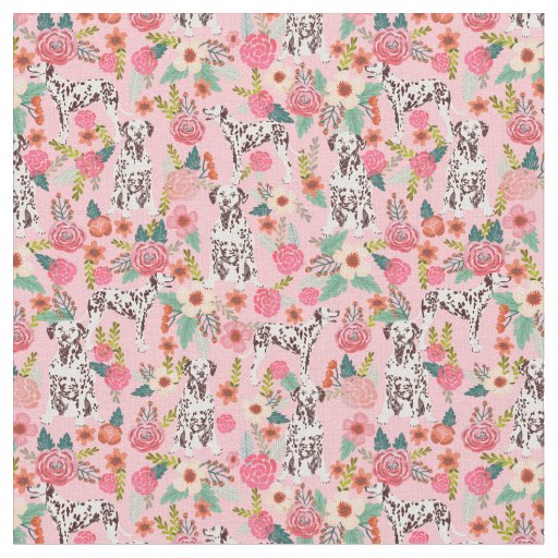 Liver Dalmatian  dog pink florals Fabric