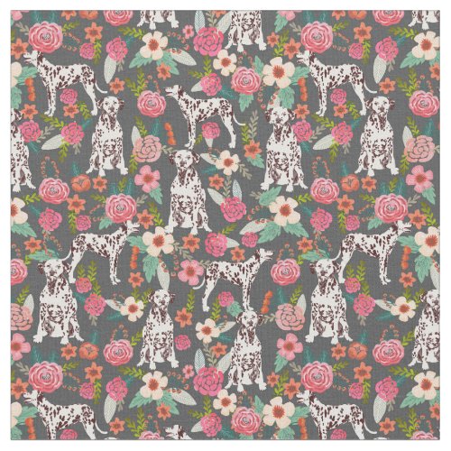 Liver Dalmatian dog vintage florals Fabric