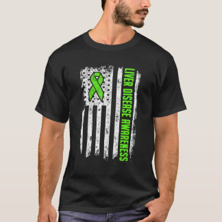 Liver Disease Awareness American Flag  Self Care R T-Shirt