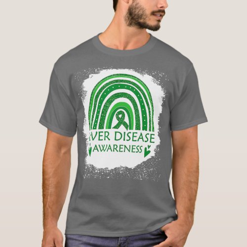 Liver Disease Awareness Bleached Rainbow Green Rib T_Shirt