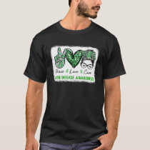 Liver Disease Awareness Green Ribbon Peace Love Cu T-Shirt