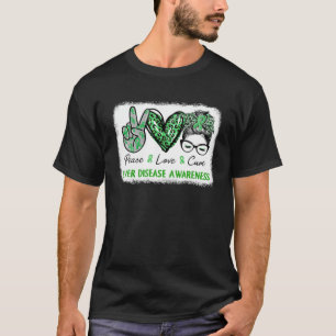 Liver Disease Awareness Green Ribbon Peace Love Cu T-Shirt