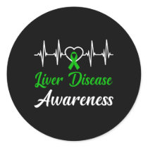 Liver Disease Awareness Love Heartbeat Green Ribbo Classic Round Sticker