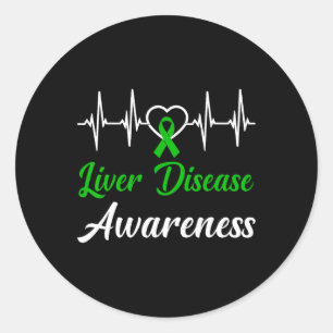 Liver Disease Awareness Love Heartbeat Green Ribbo Classic Round Sticker