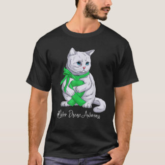 Liver Disease Awareness Month Green Ribbon Cat  fo T-Shirt