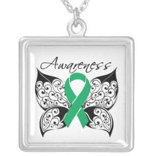 Liver Disease Awareness Tattoo Butterfly Silver Plated Necklace
