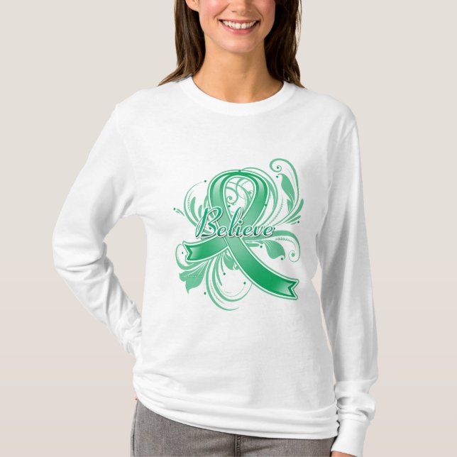 Liver Disease Believe Flourish Ribbon T-Shirt (Front)