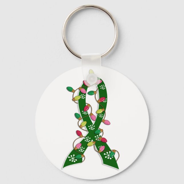 Liver Disease Christmas Lights Ribbon Keychain (Front)