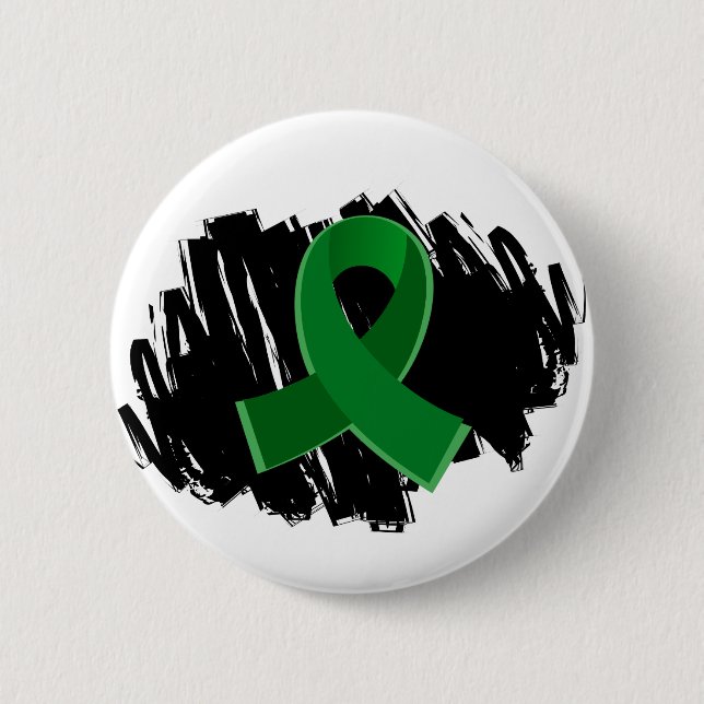 Liver Disease Emerald Green Ribbon With Scribble Pinback Button (Front)