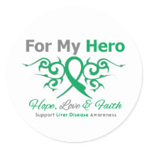 Liver Disease Tribal Ribbon Hero Classic Round Sticker