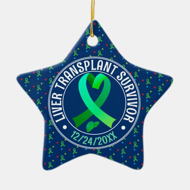 Liver Transplant Survivor Green Ribbon Celebration Ceramic Ornament (Front)