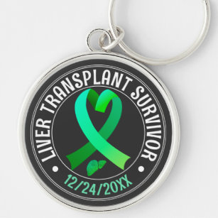 Liver Transplant Survivor Green Ribbon Custom Keychain