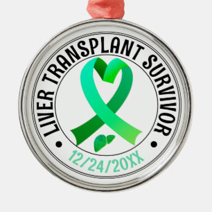Liver Transplant Survivor Green Ribbon Custom Metal Ornament