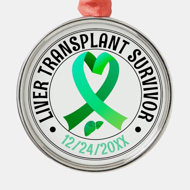 Liver Transplant Survivor Green Ribbon Custom Metal Ornament (Front)