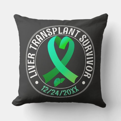 Liver Transplant Survivor Green Ribbon Custom Throw Pillow