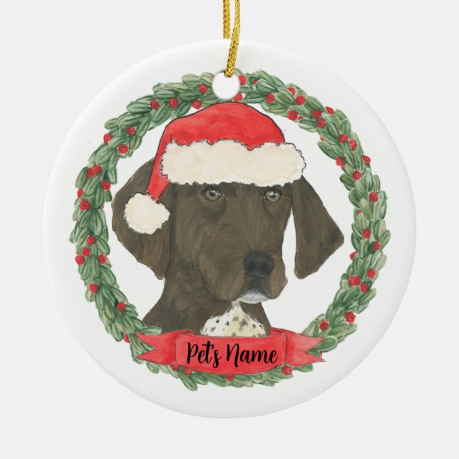 Liver & White German Shorthaired Pointer Christmas Ceramic Ornament (Front)