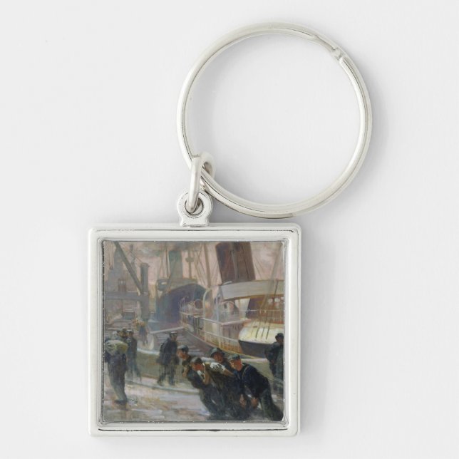 Liverpool Dockers at Dawn, 1903 Keychain (Front)