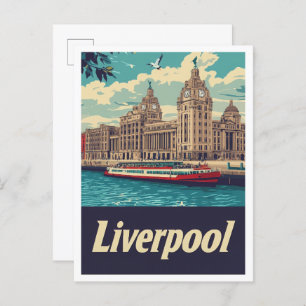Liverpool England Art Vintage Travel Illustration Postcard