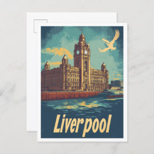 Liverpool England Art Vintage Travel Illustration Postcard