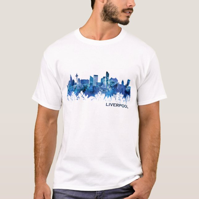Liverpool England Skyline Blue T-Shirt (Front)