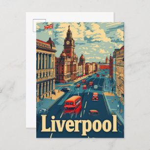 Liverpool England Vintage Travel Illustration Postcard