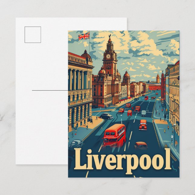 Liverpool England Vintage Travel Illustration Postcard (Front/Back)