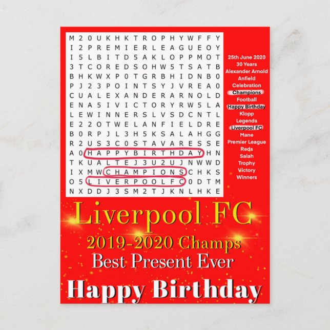 Liverpool FC 2020 Champions Postcard (Front)