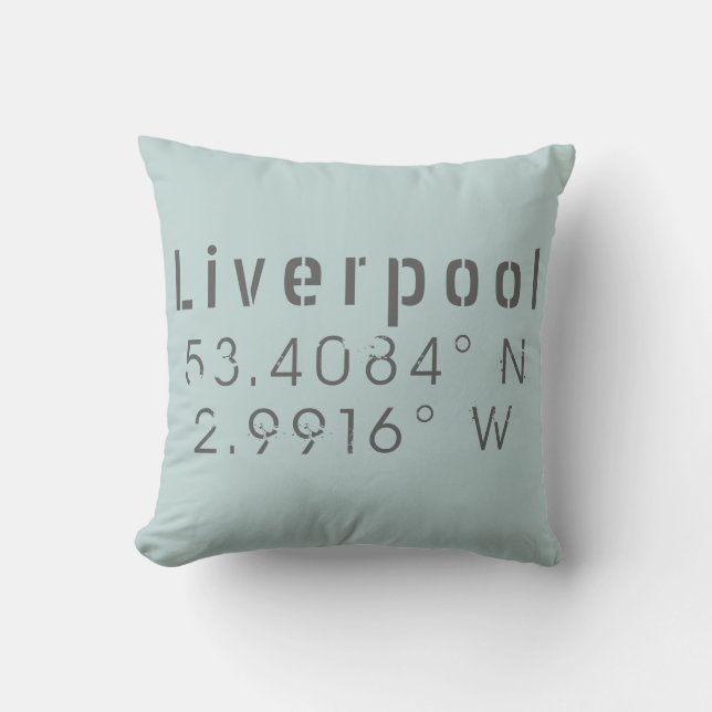 Liverpool Latitude Longitude Throw Pillow (Front)