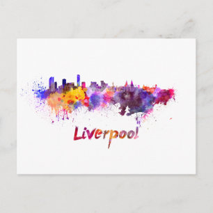 Liverpool skyline in watercolor postcard