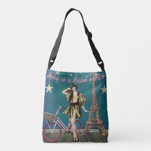 Lives In A Dream World Funky Altered Art  Crossbody Bag