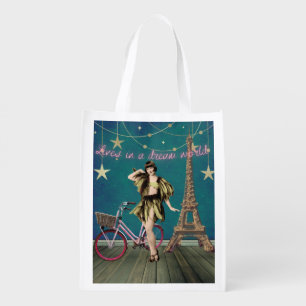 Lives In A Dream World Funky Altered Art Grocery Bag