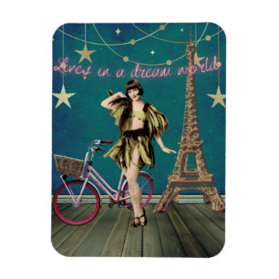 Lives In A Dream World Funky Altered Art   Magnet