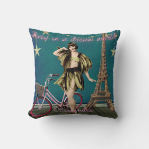 Lives In A Dream World Funky Altered Art Throw Pillow
